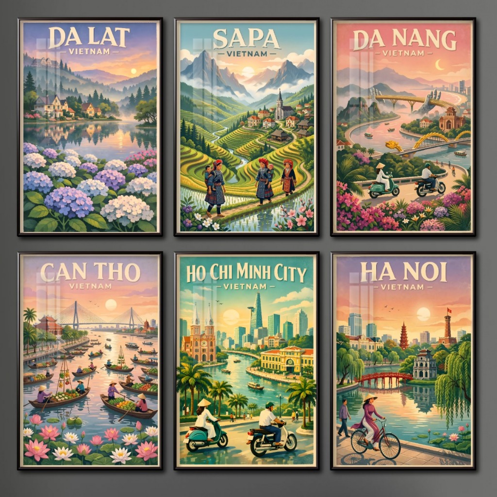 [INBOX THIẾT KẾ ĐỊA DANH] Tranh Treo Tường Poster Vintage Các Địa Danh Du Lịch Nổi Tiếng Của Việt Nam - Tranh Decor Quán