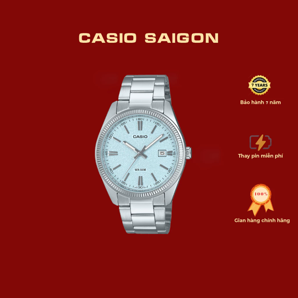 Đồng hồ nam Casio MTP-1302DA-2A2 xanh ice blue vân đá