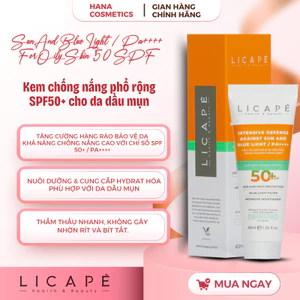 LICAPE SUN AND BLUE LIGHT / PA++++ FOR OILY SKIN 50 SPF - Kem chống nắng phổ rộng SPF50+ cho