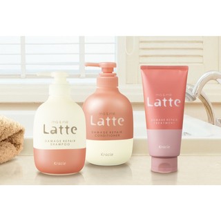 Bộ Gội Xả Phục Hồi Tóc Cho Bé Và Gia Đình Latte Shampoo Kracie Hương Táo Và Hoa Cam 490g