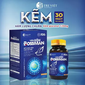 Kẽm Zinc Bossman, viên kẽm uống gluconat 120mg hỗ trợ tăng cường sức khỏe nam giới, đề kháng 90 viên