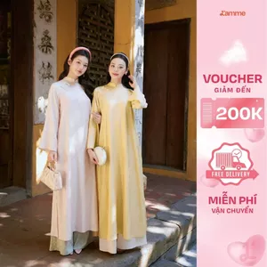 Áo dài thiết kế dáng suông Lam Nhã chất liệu gấm, hoa văn dệt nổi 2 tà BST PHONG HOA BY L'AMME