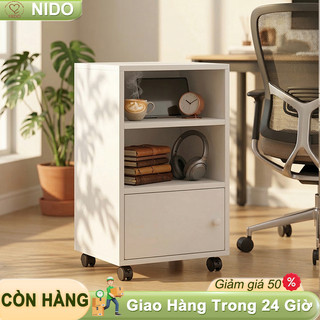 Nido Tủ Lưu Trữ Dưới Bàn, Kệ Đựng Tài Liệu 3 Tầng Có Cửa Và Bánh Xe, Gỗ MDF 12mm (30x30x68)