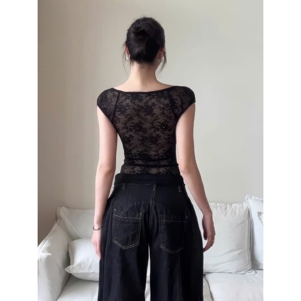 (sẵn)Áo thun ngắn tay cổ vuông nơ buộc kết hợp lưng ren hoa thời trang nữ ATNT017 - Tiktik