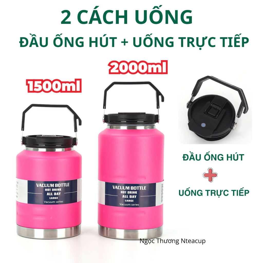 Bình giữ nhiệt BOTTLE có ống hút miệng rộng 9cm Inox 304 1500ml 2000ml giữ nhiệt 8-12 giờ
