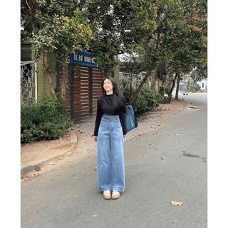 Quần Jean Nữ AMILY Ống Rộng Lưng Cao Màu Trắng - Quần Suông Rộng Tôn Dáng Hot Trend