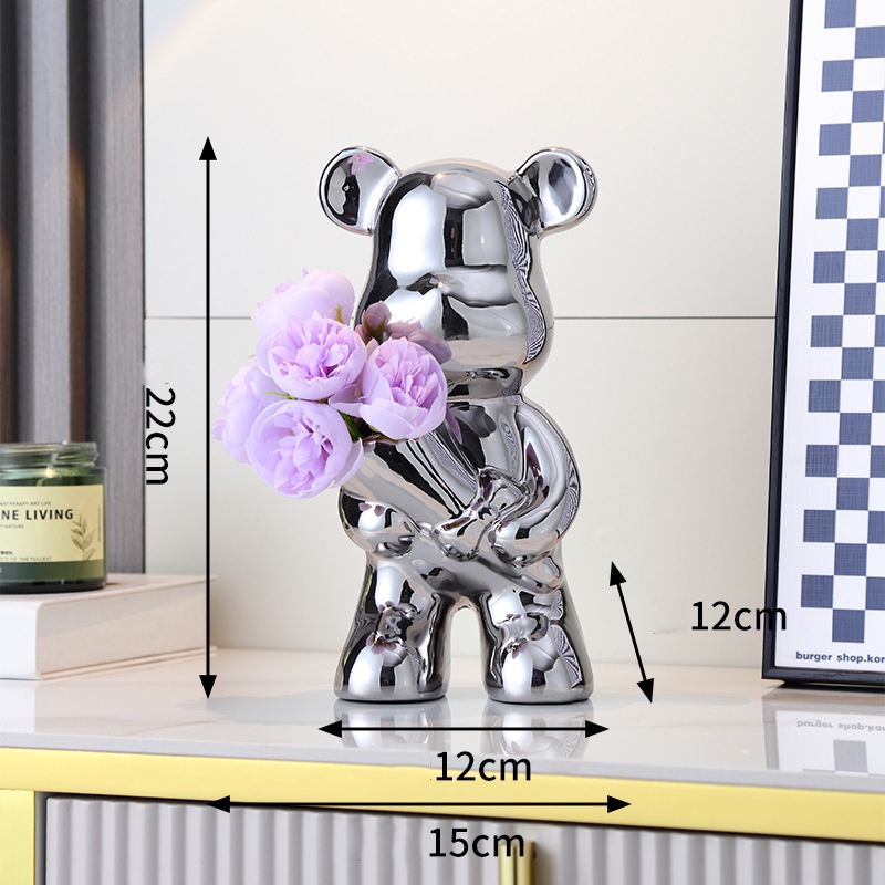 Tượng bear, thỏ sứ ôm hoa decor nhà cửa