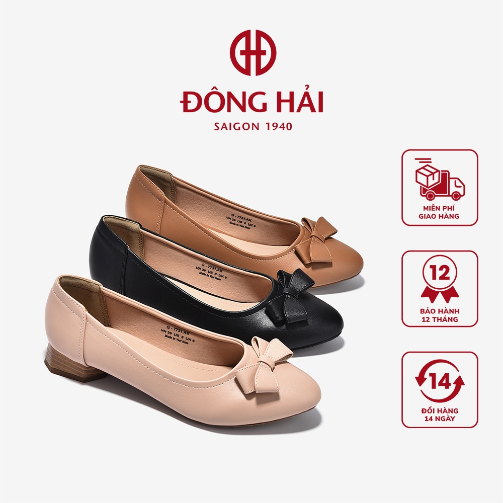 Giày Búp Bê Đông Hải Gót Giả Gỗ Đính Nơ Đôi - G7731