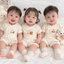 Combo 2-3-5 Bộ quần áo cộc Happy Kids màu kem chất petit quần cạp cao cho bé 0-9m (2.8-8kg)