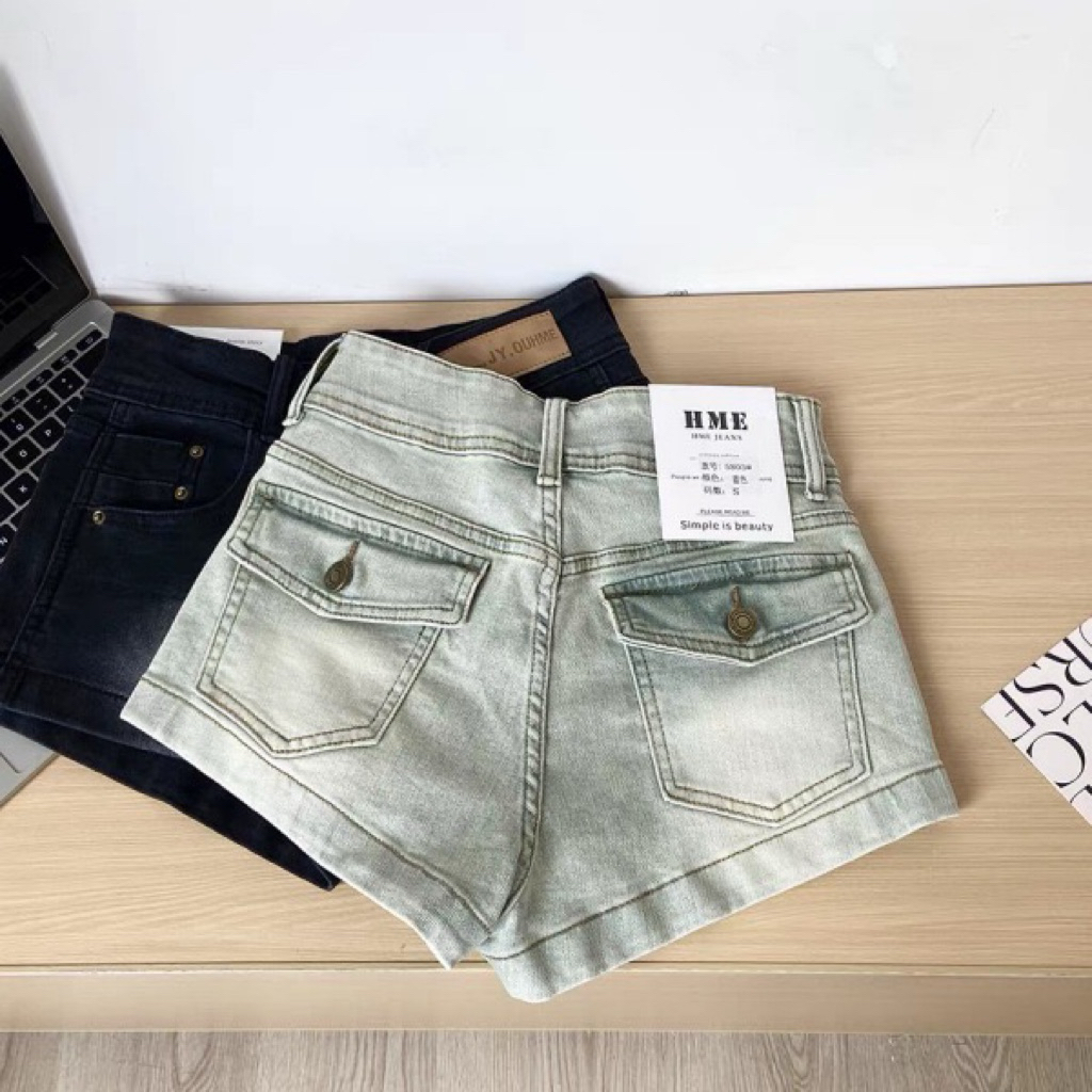 𝑺𝒔𝒖.𝑺𝒕𝒖𝒅𝒊𝒐 [CÓ SẴN] QUẦN SOOC DENIM XIU XINH MÀU KHÓI CẠP CAO