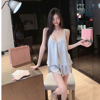 B3775 Bộ ngủ lụa 2 dây tinh khiết 3 mảnh ren cổ chữ V gợi cho mua xuân  hè 2026 từ Phương Linh Underwear