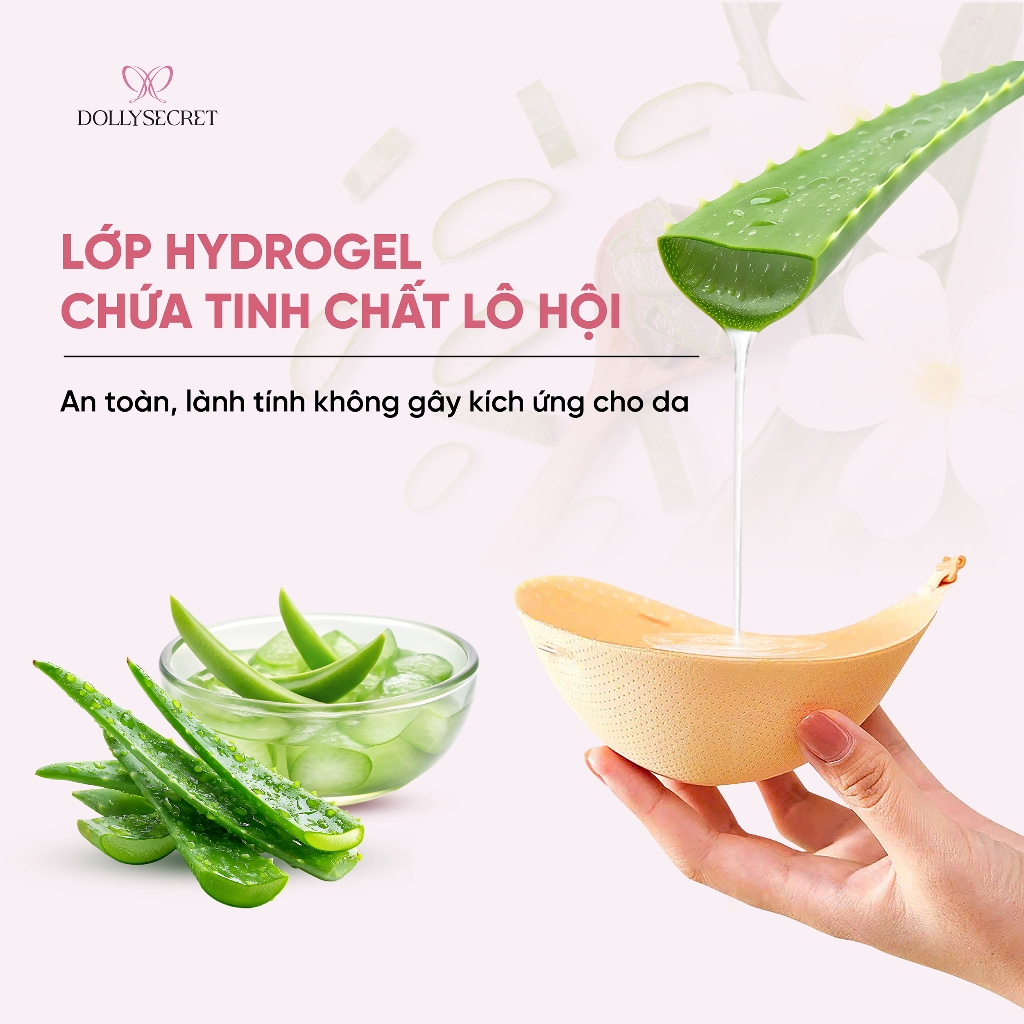 Áo Dán Ngực Dáng Xoài Độn Ngực Tạo Khe DOLLYSECRET Chống Tụt Hydrogel Lô Hội Tái Sử Dụng Nhiều Lần