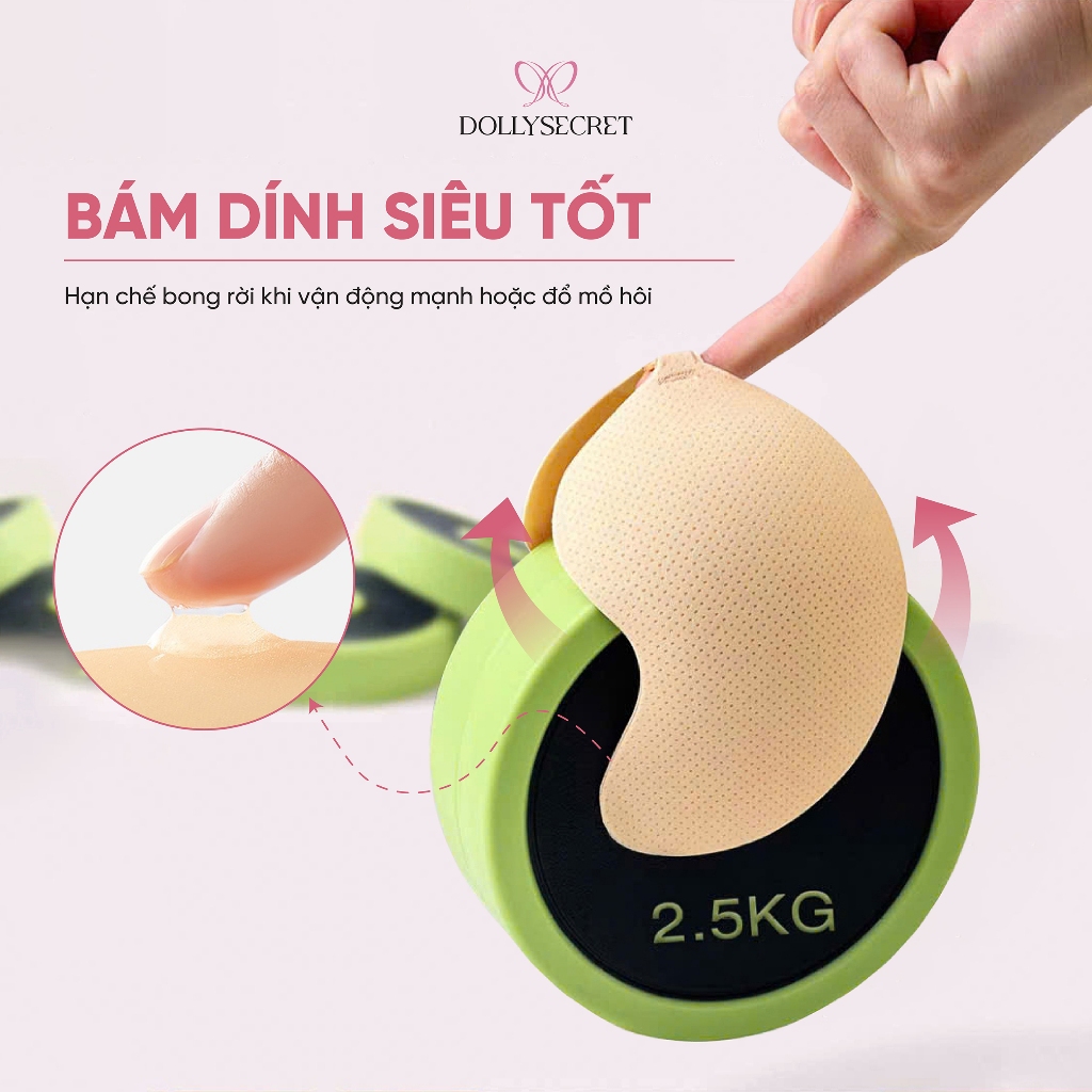 Áo Dán Ngực Dáng Xoài Độn Ngực Tạo Khe DOLLYSECRET Chống Tụt Hydrogel Lô Hội Tái Sử Dụng Nhiều Lần