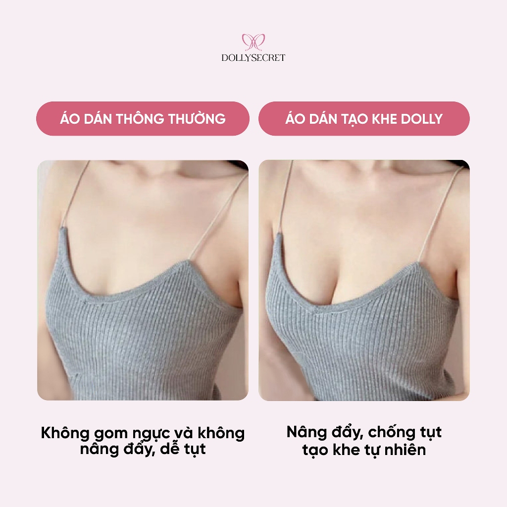 Áo Dán Ngực Dáng Xoài Độn Ngực Tạo Khe DOLLYSECRET Chống Tụt Hydrogel Lô Hội Tái Sử Dụng Nhiều Lần