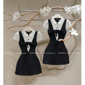 TRIANGLE - Bday Dress - (Cân nhắc kỹ, return is not welcomed) Đầm ngắn đi tiệc phong cách tiểu thư sang chảnh, cổ sen