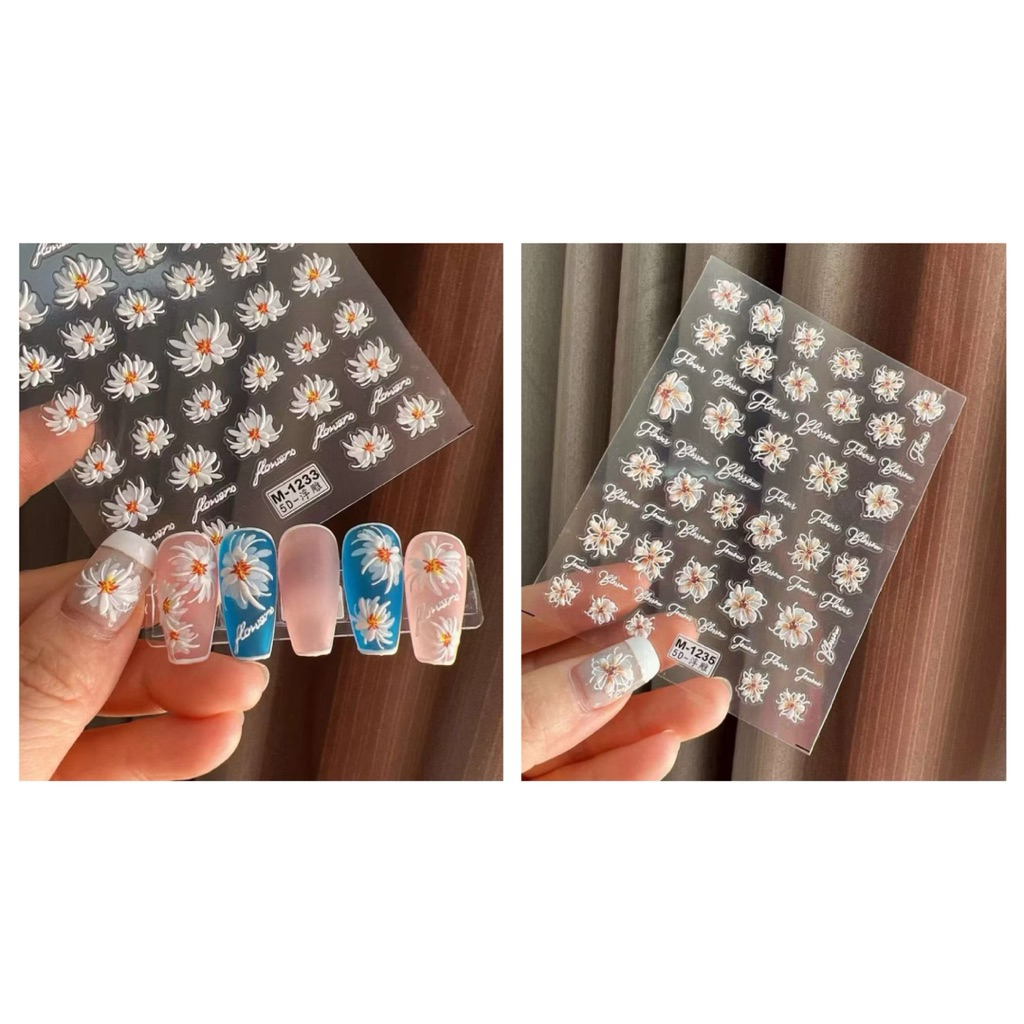 sticker hoa cúc hot trend, sticker nail hoa lụa 5d siêu xinh