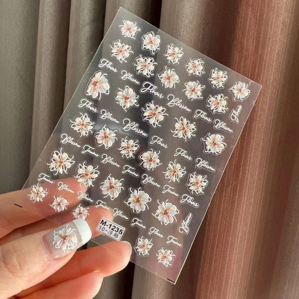 sticker hoa cúc hot trend, sticker nail hoa lụa 5d siêu xinh