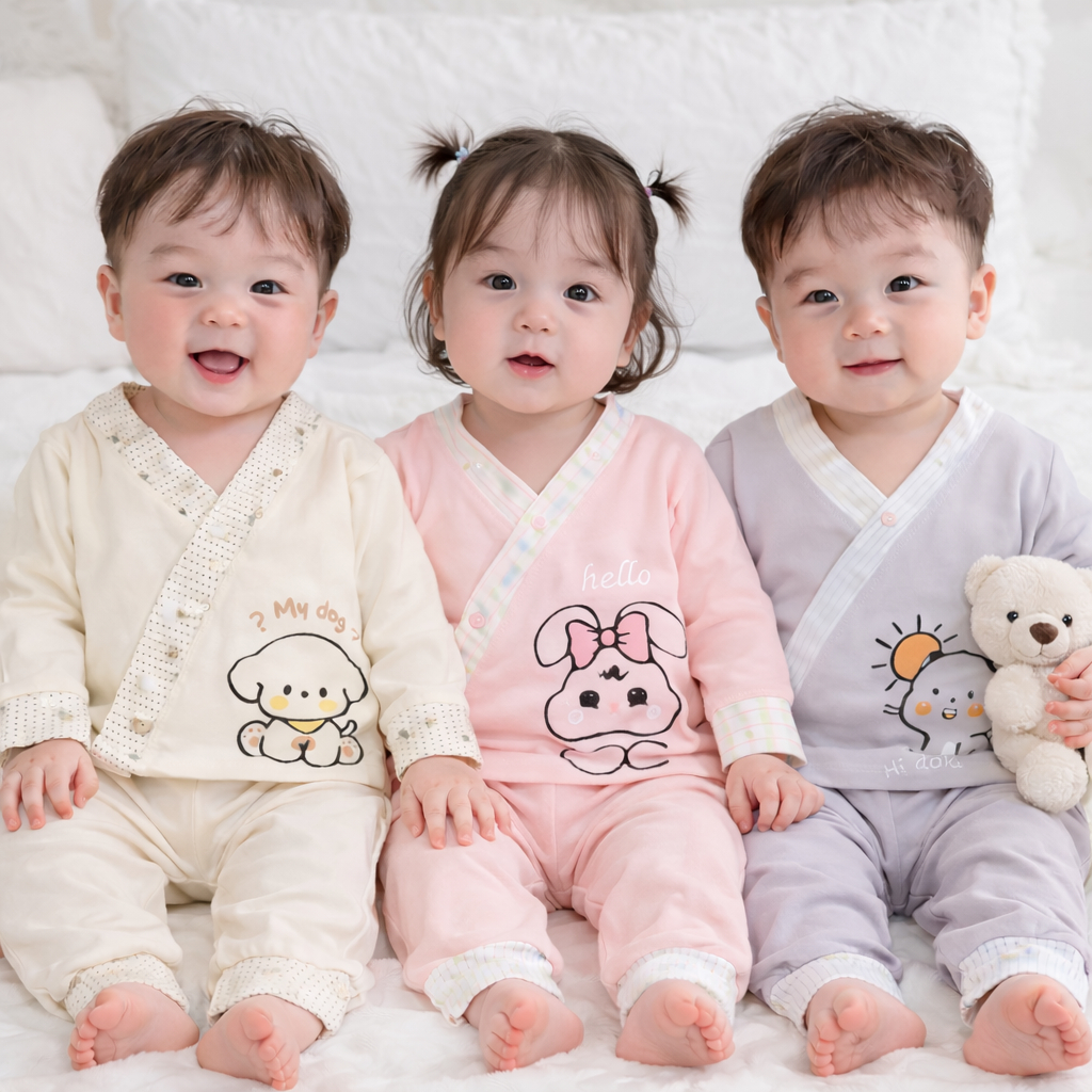 ( LPDT 30) Bộ quần áo sơ sinh thun lạnh PETIT dài tay cài chéo cho bé mềm mịn thoải mái 0 - 9m