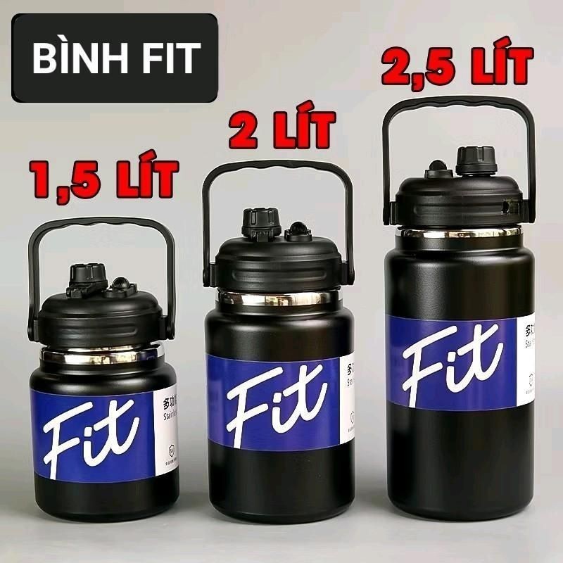 Bình giữ nhiệt FIT 2500ml/ 2000ml/1500ml miệng rộng dáng lùn kèm ống hút miệng rộng 9cm