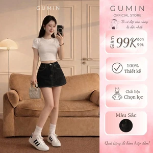 Quần giả váy jean w.e GUMIN thiết kế quần màu xanh than dáng chân váy ngắn chữ A basic sang chảnh cao cấp