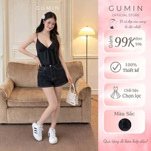 Quần short than GUMIN thiết kế túi sau chạy chỉ sang chảnh, Quần đùi nữ cá tính sang trọng