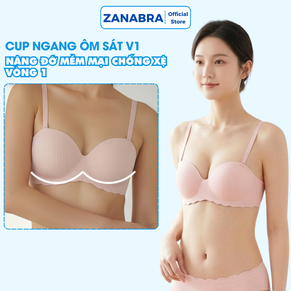 Áo ngực nữ cúp ngang đúc su không gọn, Áo lót cúp ngang mút bàn tay nâng ngực ZANABRA A5277