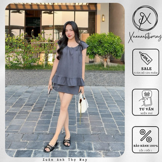 [ S2 ] Set áo + chân váy ngắn hoa trà dập nổi - Xuananhthomay