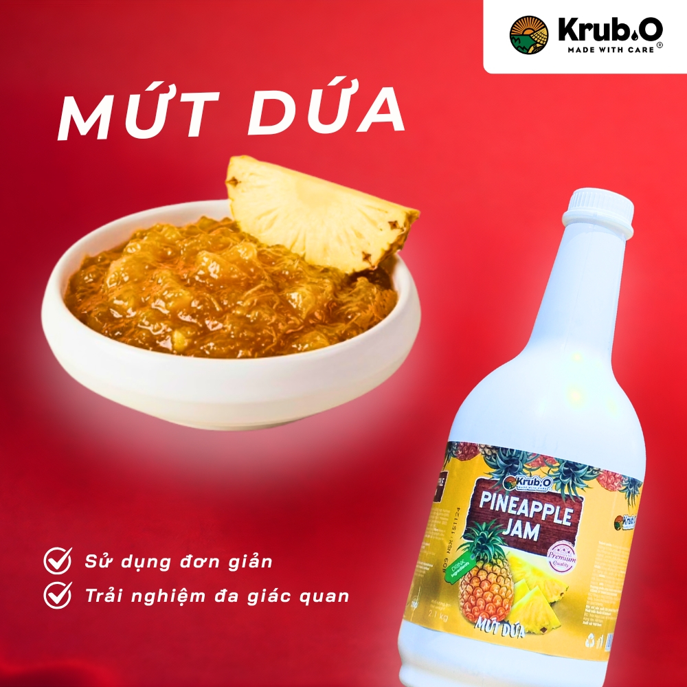 Mứt Dứa Krub.O Can 2,1kg - Có Xác Dứa Thật, Thơm Ngon, Tiện Lợi, Nguyên Liệu Pha Chế Trà Trái Cây Chuyên Dụng