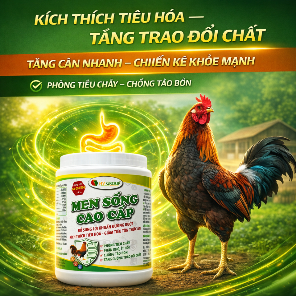 Men sống cao cấp 500g bổ sung lợi khuẩn đường ruột, tiêu hóa tốt, giảm tiêu tốn thức ăn, tiêu chảy.