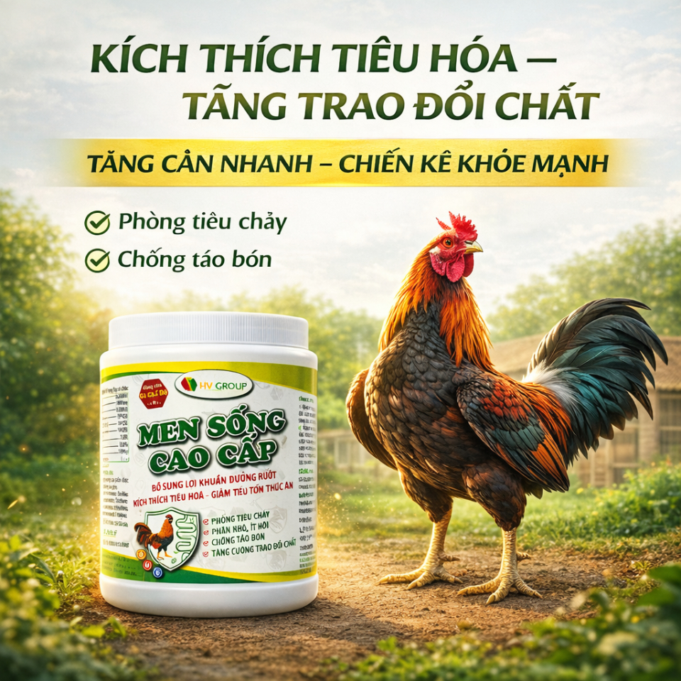 Men sống cao cấp 500g bổ sung lợi khuẩn đường ruột, tiêu hóa tốt, giảm tiêu tốn thức ăn, tiêu chảy.