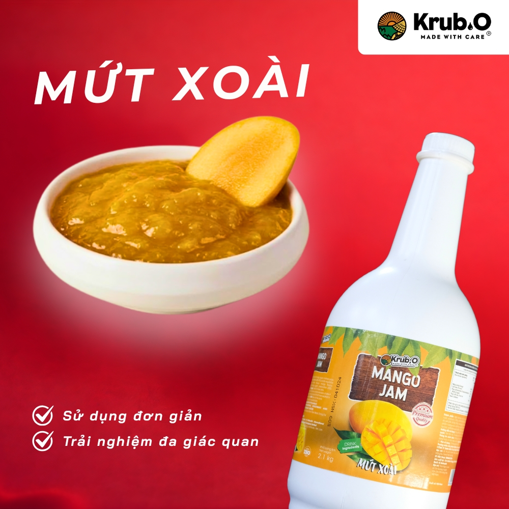 Mứt Xoài Krub.O Can 2,5kg - Màu Vàng Óng, Thơm Ngon, Chuyên Dụng Cho Trà Trái Cây & Đá Xay