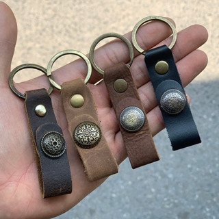 Móc chìa khoá da thật, móc dây da treo chìa khoá, móc khoá xe da bò  Handmade cúc bấm ngẫu nhiên
