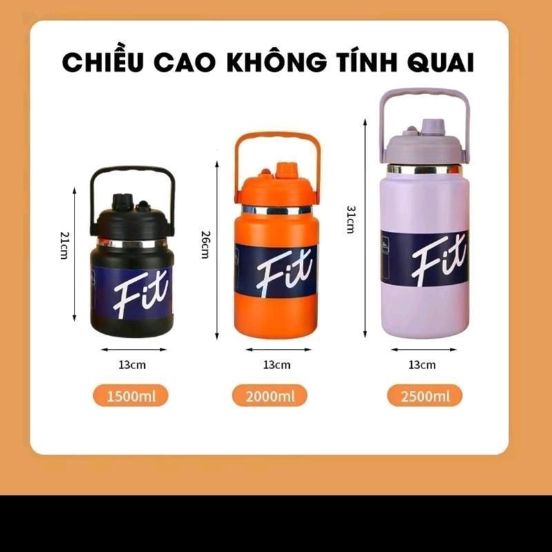 Bình giữ nhiệt FIT 2500ml/ 2000ml/1500ml miệng rộng dáng lùn kèm ống hút miệng rộng 9cm