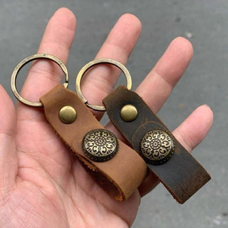 Móc chìa khoá da thật, móc dây da treo chìa khoá, móc khoá xe da bò  Handmade cúc bấm ngẫu nhiên