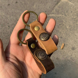 Móc chìa khoá da thật, móc dây da treo chìa khoá, móc khoá xe da bò  Handmade cúc bấm ngẫu nhiên
