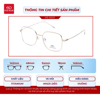 Kính Cận Dáng Vuông Nam Nữ 00213 Eye Plus Gọng Kính Titanium Mảnh Nhẹ, Kiểu Dáng Thời Trang Hiện Đại