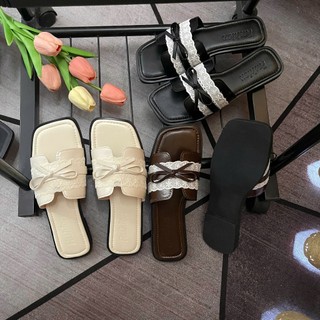 Dép Lê Nữ Chất Da Mềm Êm Chân Đính Nơ N262