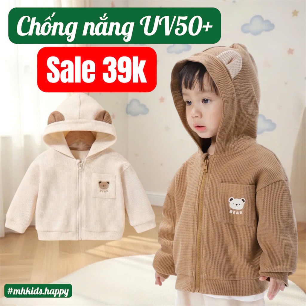 Áo Chống Nắng Trẻ Em Tổ Ong Mỏng Nhẹ – Áo Khoác Chống Nắng Cho Bé Trai Bé Gái Mát Thoáng 6-40kg #MH3