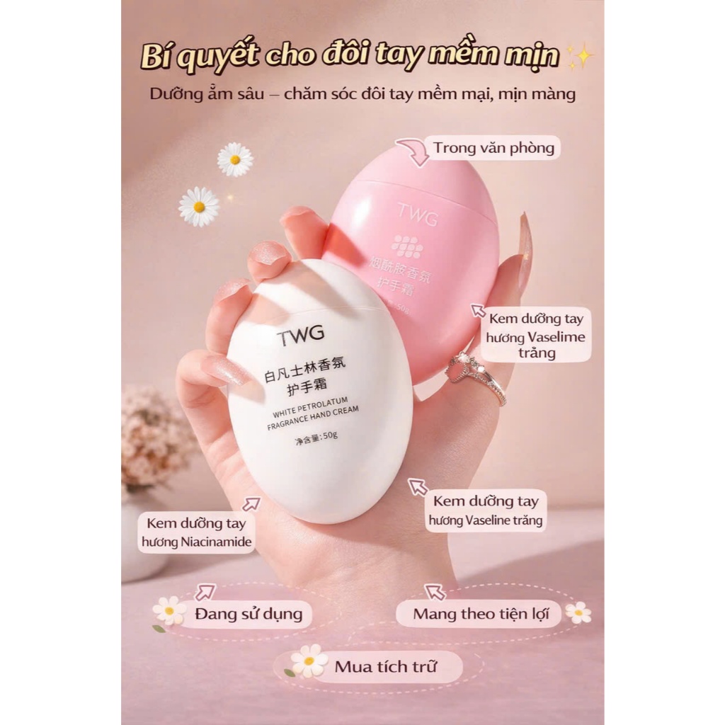 Kem Dưỡng Da Tay TWG  Vaseline làm mềm mịn nuôi dưỡng khắc phục làn da khô  4 mùa Hộp 50g