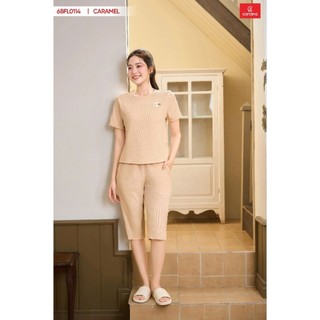 6BFL01Bộ tăm lạnh nữ CARDINA phối tag quần lửng chất liệu cao cấp co dãn thoải mái phù hợp với nhiều độ tuổi 6BFL01