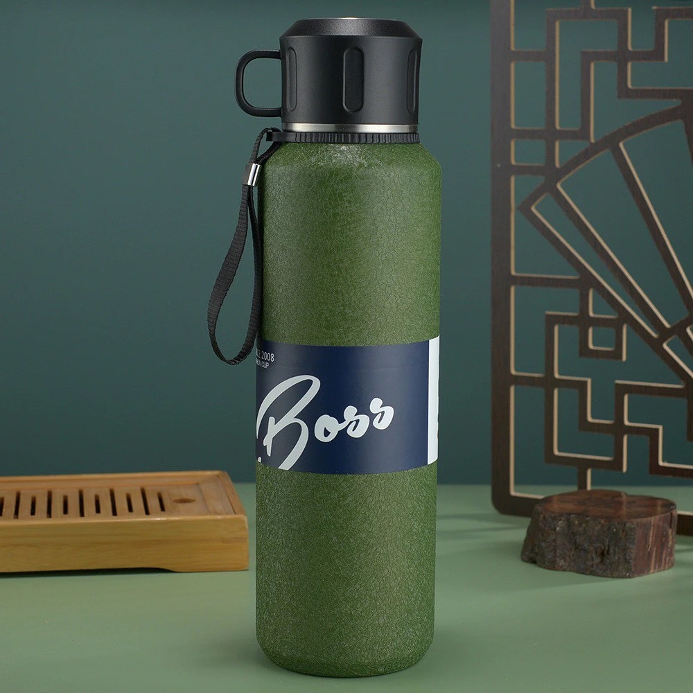 Bình giữ nhiệt BOSS NHÁM chất liệu inox 316 cao cấp nắm kèm cốc có tấm lọc giữ nhiệt 6-12H