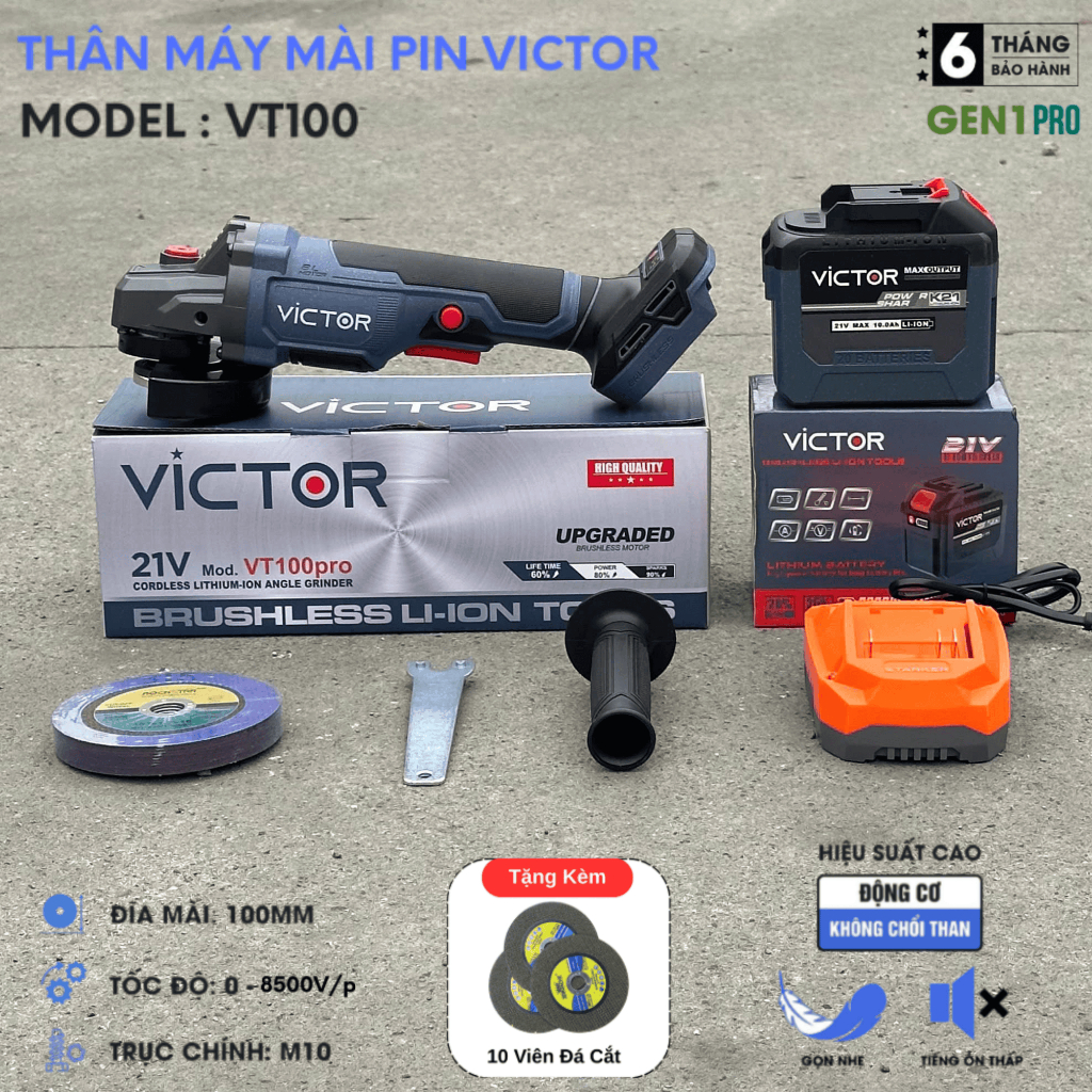 Máy Cắt Mài Pin Victor VT 100 - Tặng Kèm 10 Đá Cắt - Chân Pin Phổ Thông - Chống Sốc Đá - Không Chổi Than Bảo Hành 6 Thán