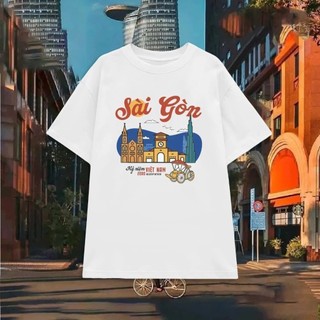 Áo Thun Sài Gòn Du Lịch Cotton Tay Lỡ Unisex, Áo Phông Việt Nam Nam Nữ, Mùa Hè,Form Rộng Oversize