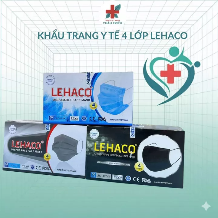Khẩu Trang Y Tế 4 Lớp LEHACO Hộp 50 Cái – Khẩu Trang Kháng Khuẩn Lọc Bụi