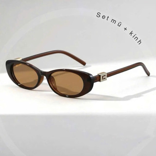 Set Mũ Lưỡi Trai Thêu Gấu Nâu Mocha + Kính Mát Bầu Dục Retro – Combo Mũ Kính Unisex Chuẩn Style Hàn Quốc Hot Trend 2026