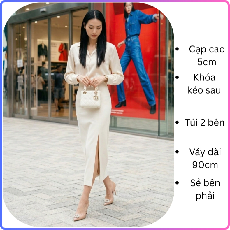 Chân Váy Suông Sẻ Bên 90cm Túi 2 Bên, Cạp 5cm Che Khuyết Điểm Bộ Sưu Tập Hè 2026 CV07