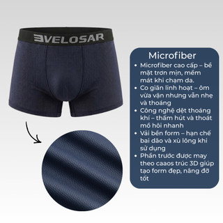 Combo 3 Quần Boxer Nam Velosar LUW-60002 Microfiber Thoáng Khí, Co Giãn Mềm Mịn, Thấm Hút Mồ Hôi
