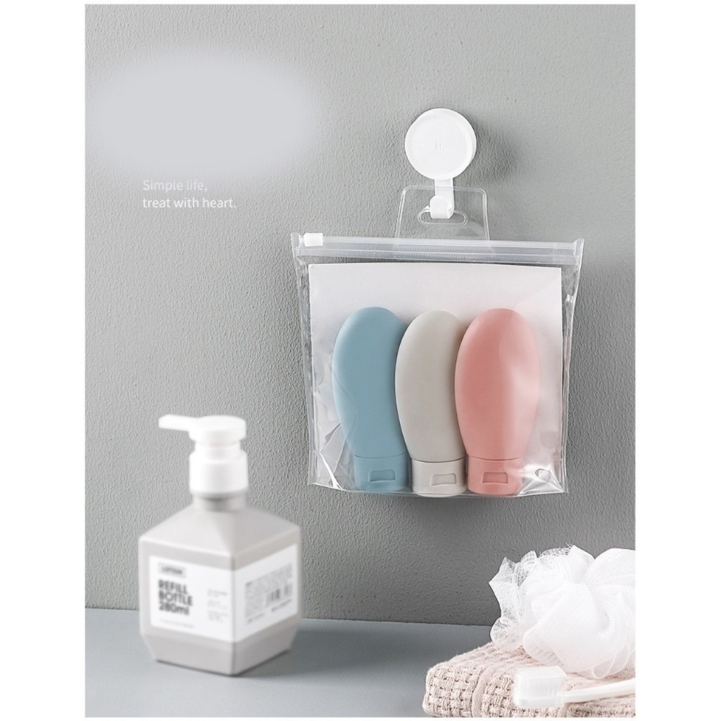 Set 3 Chai Chiết Mỹ Phẩm 60ml Có Nắp + Túi Zip – Lọ Chiết Mỹ Phẩm Du Lịch Tiện Lợi Đựng Sữa Tắm, Dầu Gội