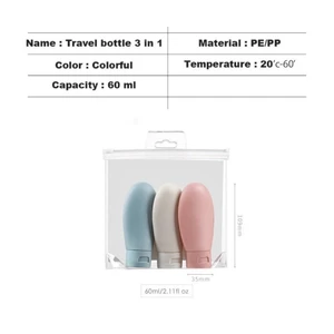 Set 3 Chai Chiết Mỹ Phẩm 60ml Có Nắp + Túi Zip – Lọ Chiết Mỹ Phẩm Du Lịch Tiện Lợi Đựng Sữa Tắm, Dầu Gội