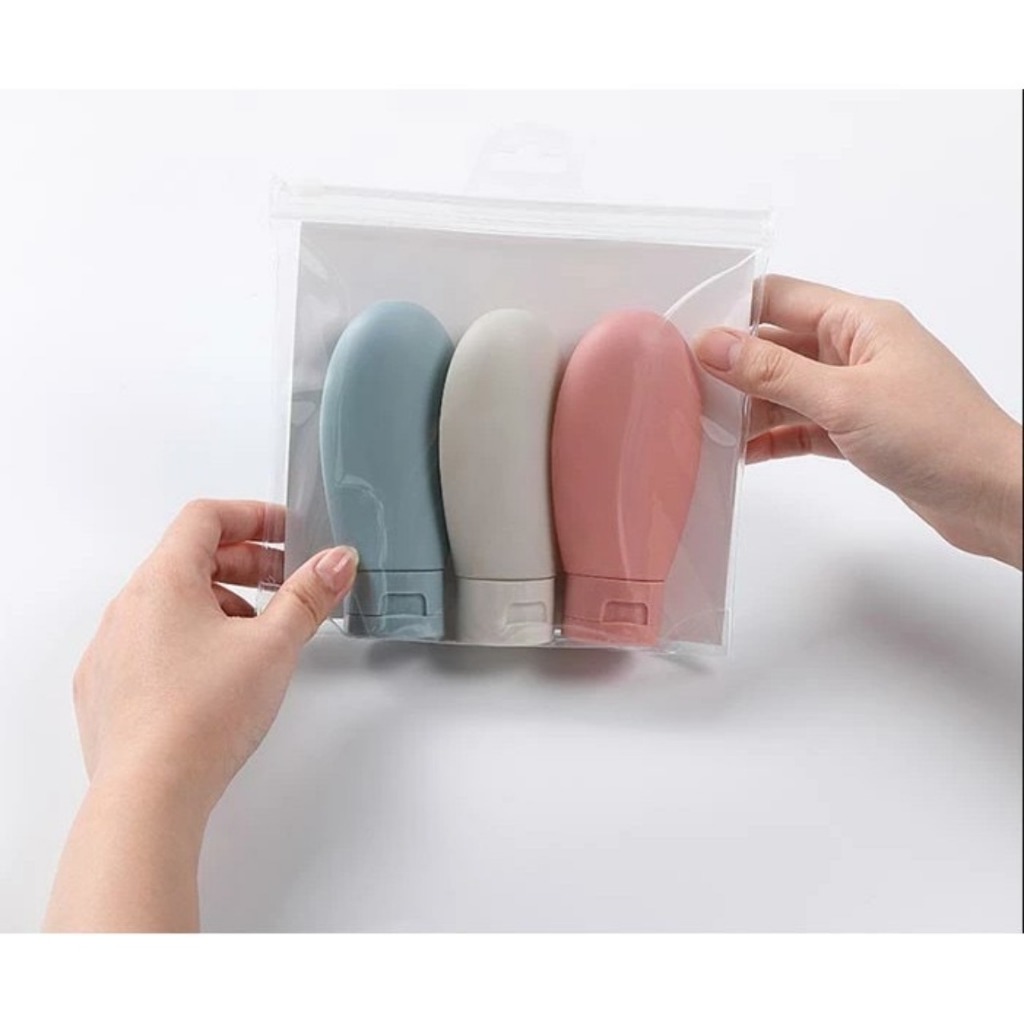 Set 3 Chai Chiết Mỹ Phẩm 60ml Có Nắp + Túi Zip – Lọ Chiết Mỹ Phẩm Du Lịch Tiện Lợi Đựng Sữa Tắm, Dầu Gội